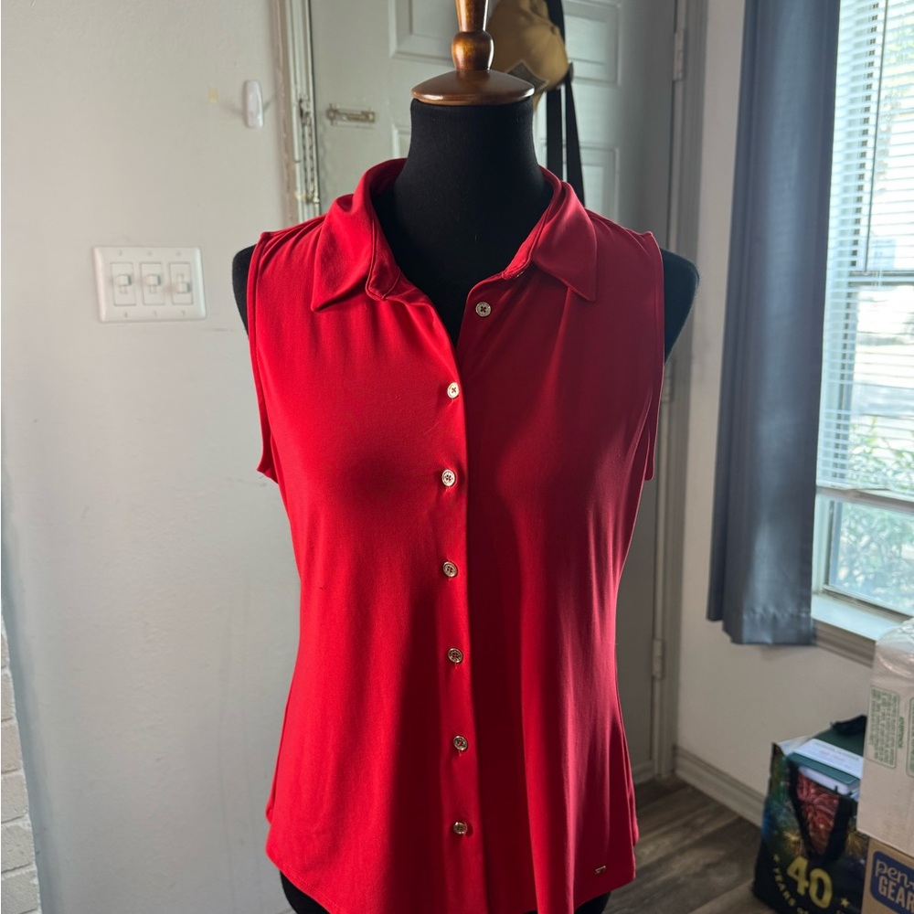 Tommy Hilfiger Red Sleeveless Button-Down Shirt